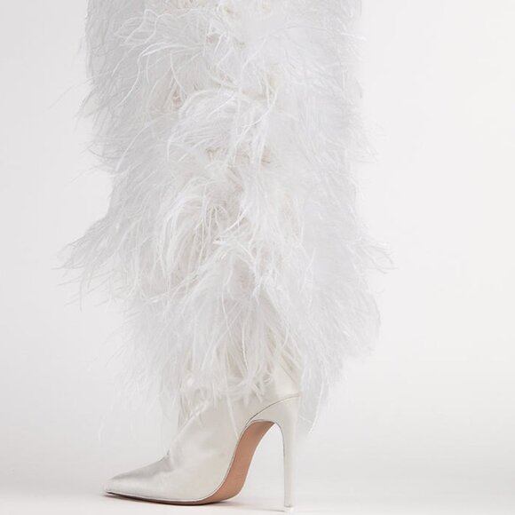 The New Arrivals by Ilkyaz Ozel Over The Knee Boot 110 in White FEATHER 6 - Picture 3 of 11